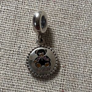 Pandora Silver Teddy Bear Dangle Charm with Black and Gold Enamel